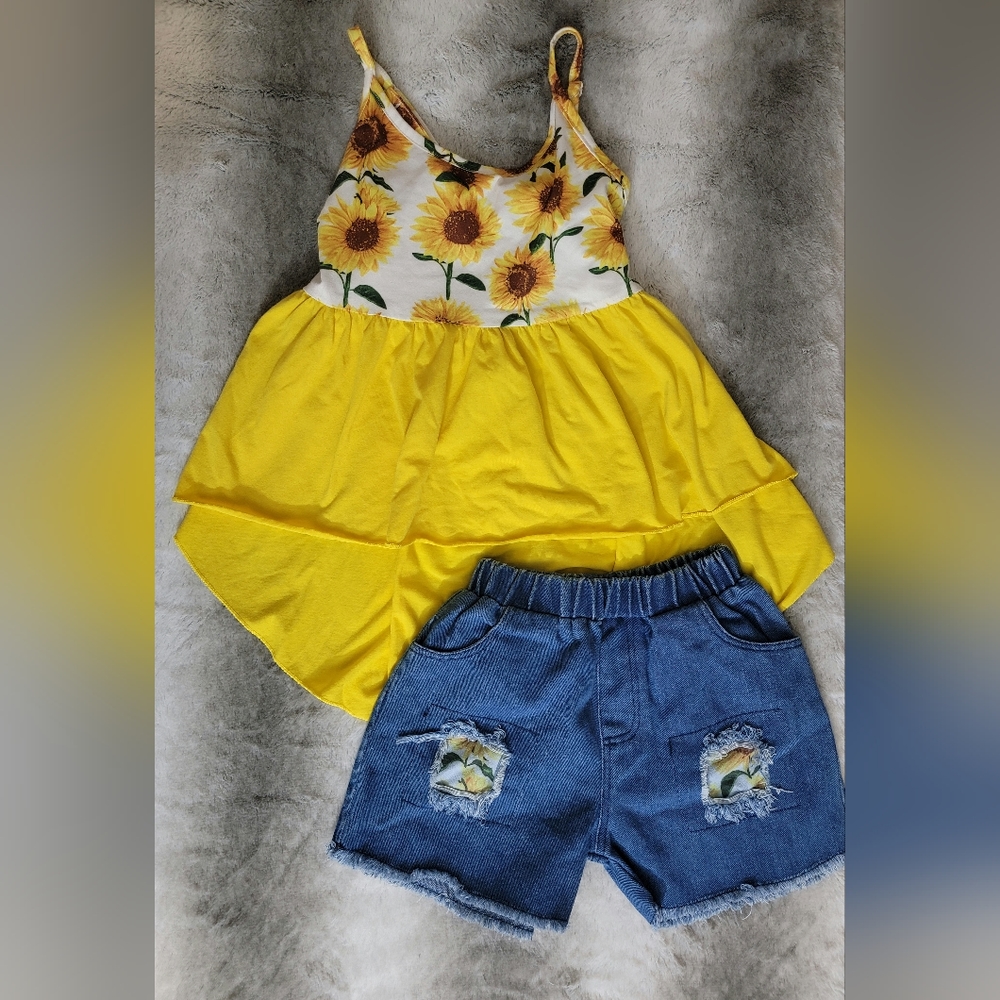 Girls High-low Top with Denim Shorts
